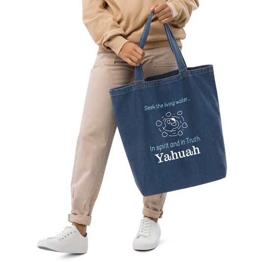 Organic living water denim tote bag